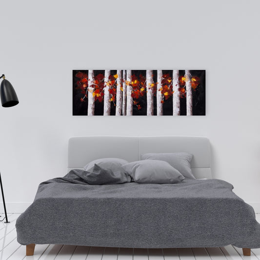 White Trees Orange Leaves Canvas - Contemporary Bedroom Decor