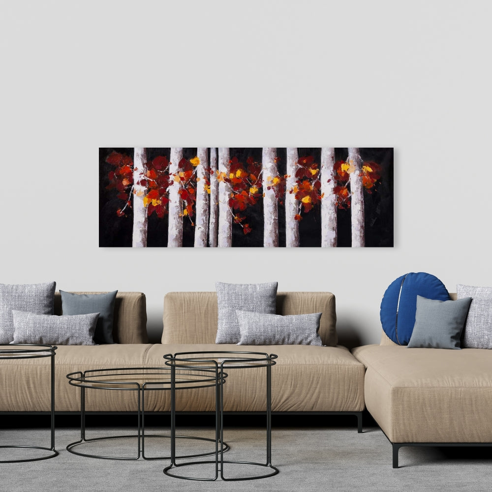 White Trees Orange Leaves Canvas - Contemporary Bedroom Decor