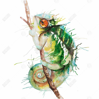 Toile aquarelle caméléon | Décoration de chambre reptile | Encadrée