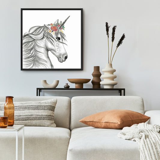 Magic Unicorn Canvas | White Frame Horse Bedroom Decor