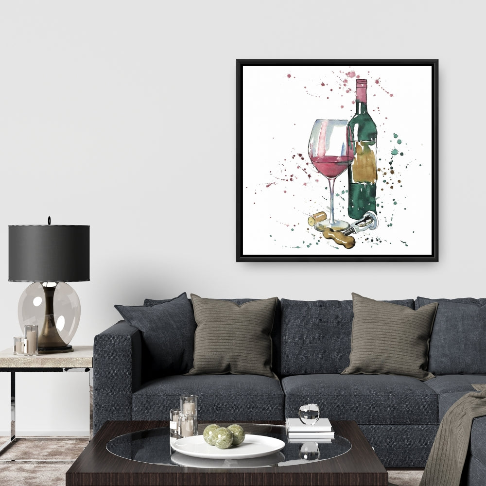 Bottle of Red Wine Canvas | Home Decor Framed Art