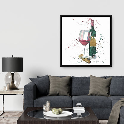 Bottle of Red Wine Canvas | Home Decor Framed Art