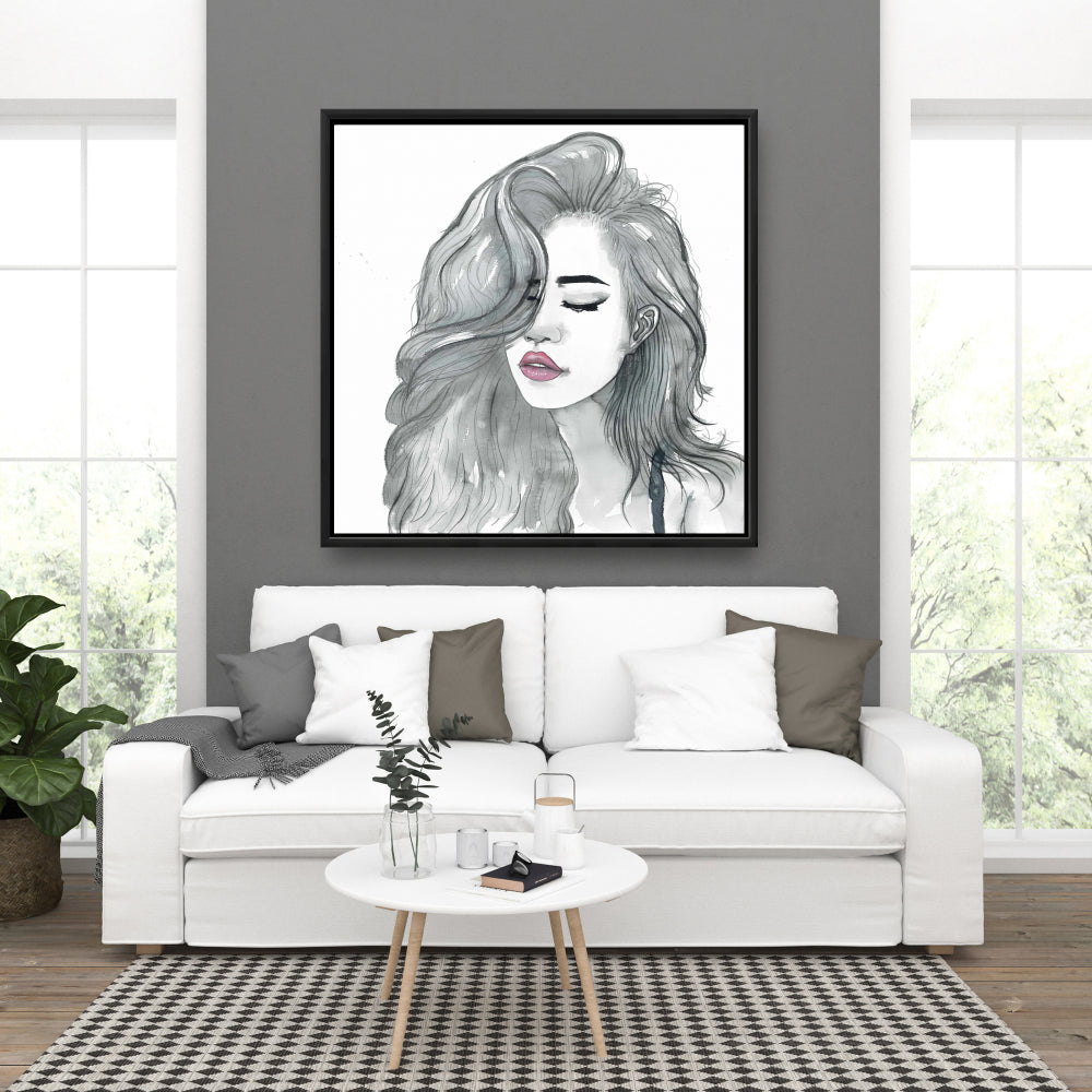 Bohemian Bedroom Woman Framed Canvas | Beautiful Hair Art