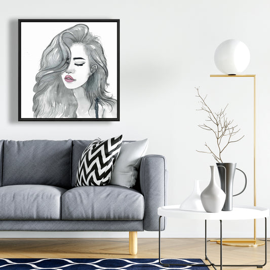 Bohemian Bedroom Woman Framed Canvas | Beautiful Hair Art