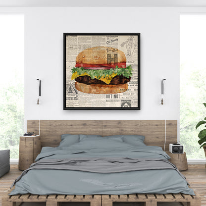 Décoration de cuisine américaine | Toile vintage représentant un cheeseburger