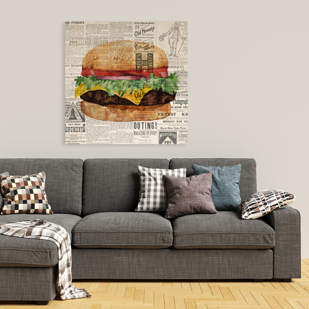 Toile vintage Cheeseburger | Décoration de cuisine américaine