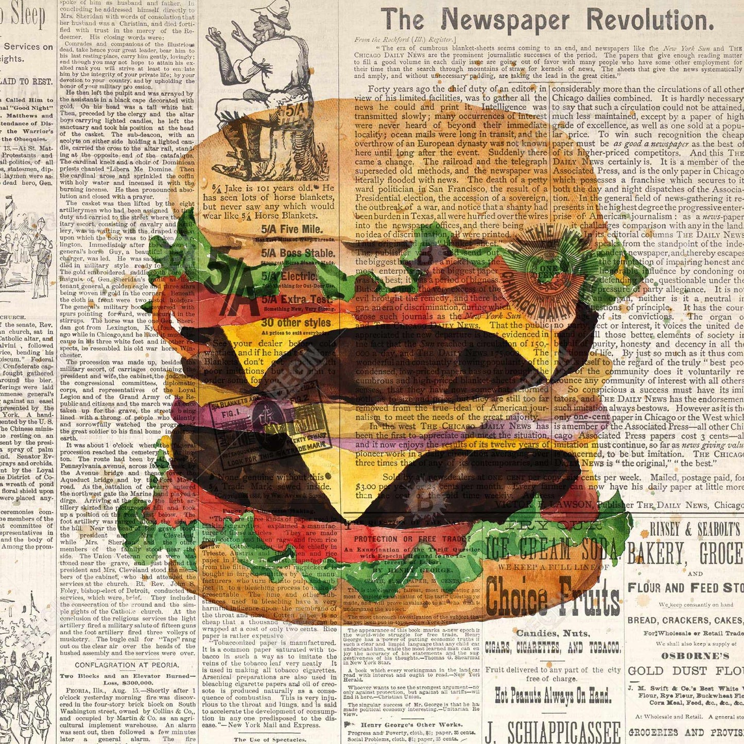 Toile vintage « Double Cheeseburger » | Décoration d'intérieur encadrée