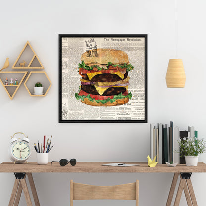 Toile vintage « Double Cheeseburger » | Décoration d'intérieur encadrée