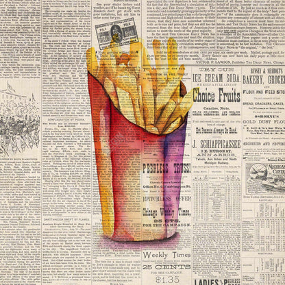 Toile vintage avec frites | Décoration murale pour cuisine