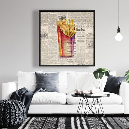 Toile vintage avec frites | Décoration murale pour cuisine