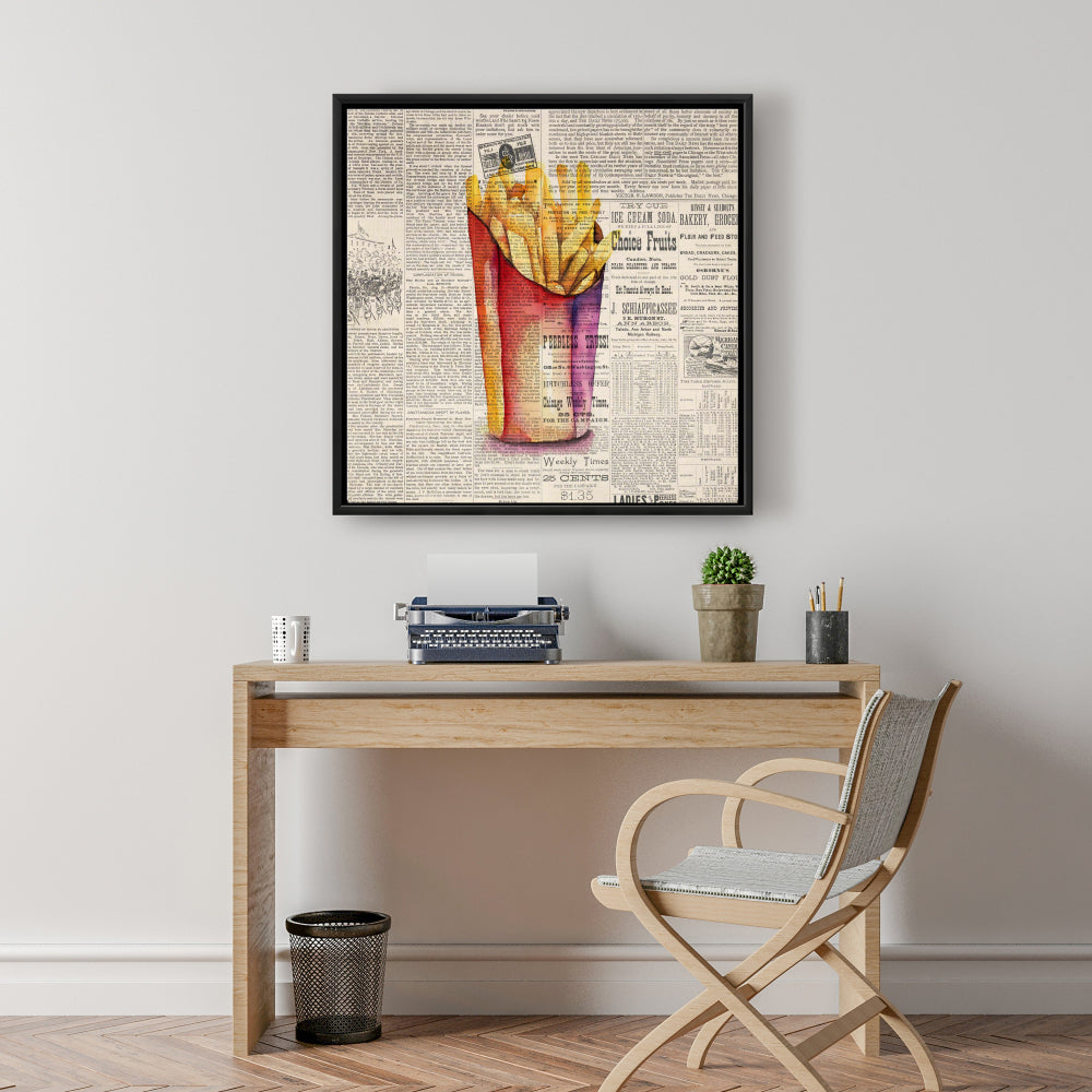 Toile vintage avec frites | Décoration murale pour cuisine