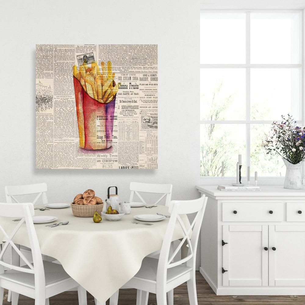 Toile vintage avec frites - Décoration de cuisine américaine