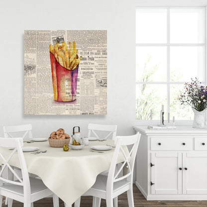 Toile vintage avec frites - Décoration de cuisine américaine