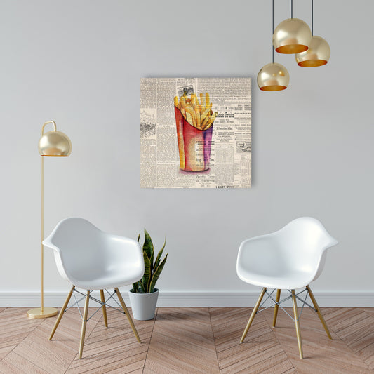 Toile vintage avec frites - Décoration de cuisine américaine