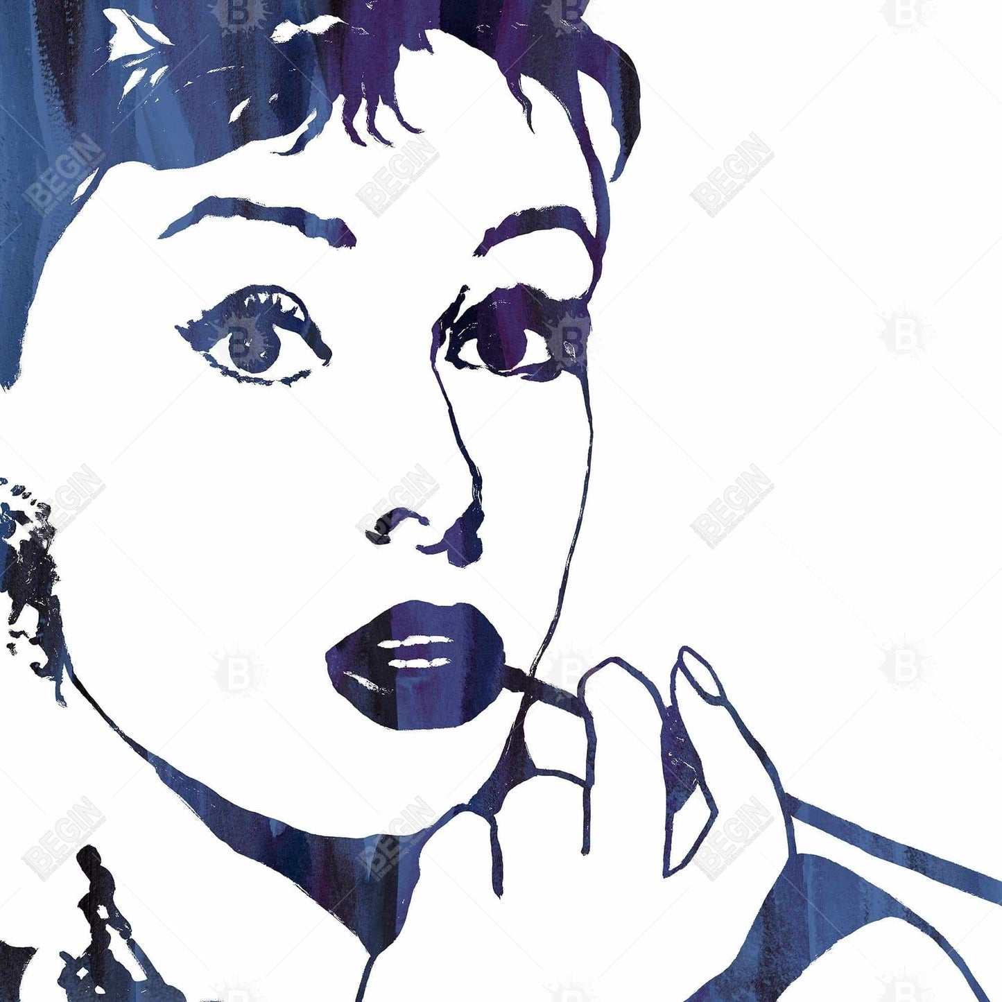 Blue Figurative Bedroom Framed Canvas - Audrey Hepburn Decor