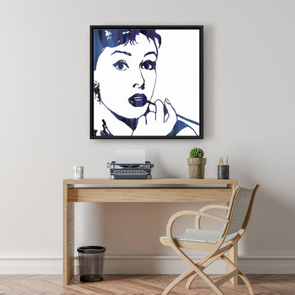 Blue Figurative Bedroom Framed Canvas - Audrey Hepburn Decor