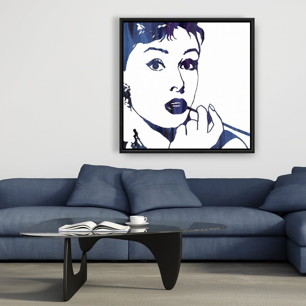 Blue Figurative Bedroom Framed Canvas - Audrey Hepburn Decor