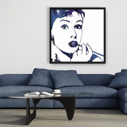 Blue Figurative Bedroom Framed Canvas - Audrey Hepburn Decor