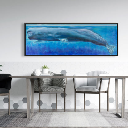 Sperm Whale Framed Canvas | Blue Aquatic Animals Decor