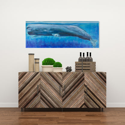 Sperm Whale Blue Animal Canvas | Bathroom Wall Art Decor