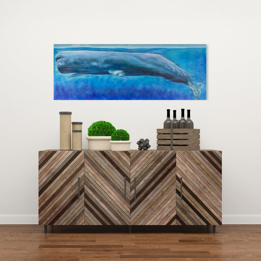 Sperm Whale Blue Animal Canvas | Bathroom Wall Art Decor