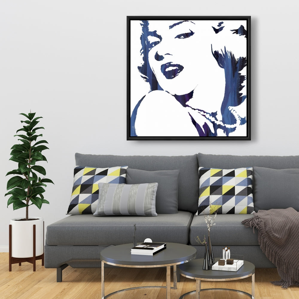 Marilyn Monroe en bleu – Toile encadrée pour décoration intérieure