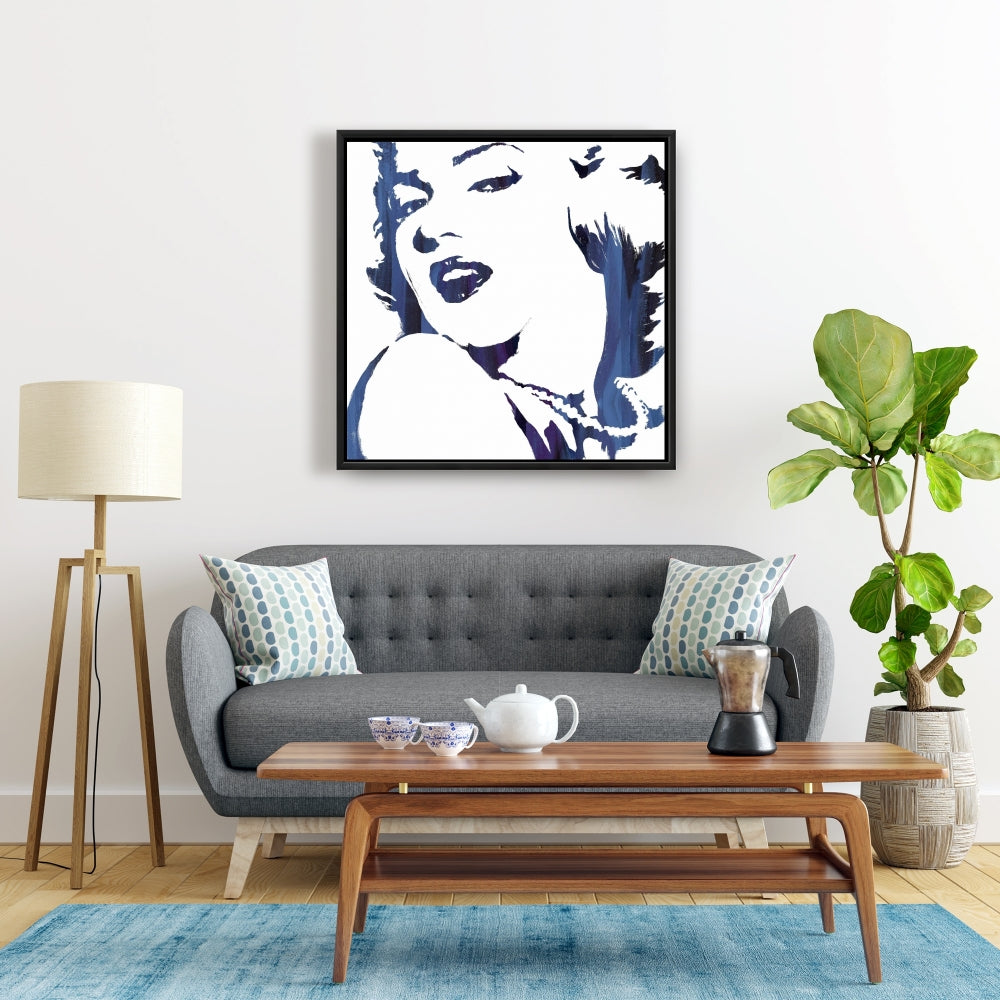 Marilyn Monroe en bleu – Toile encadrée pour décoration intérieure