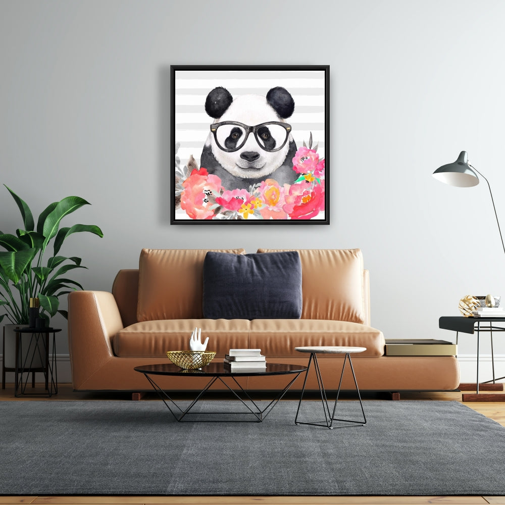 Panda with Glasses Canvas | Asian Bedroom Floral Home Decor