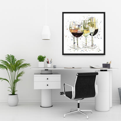 Toile encadrée jaune pour cuisine | Superbe décoration de verres à vin