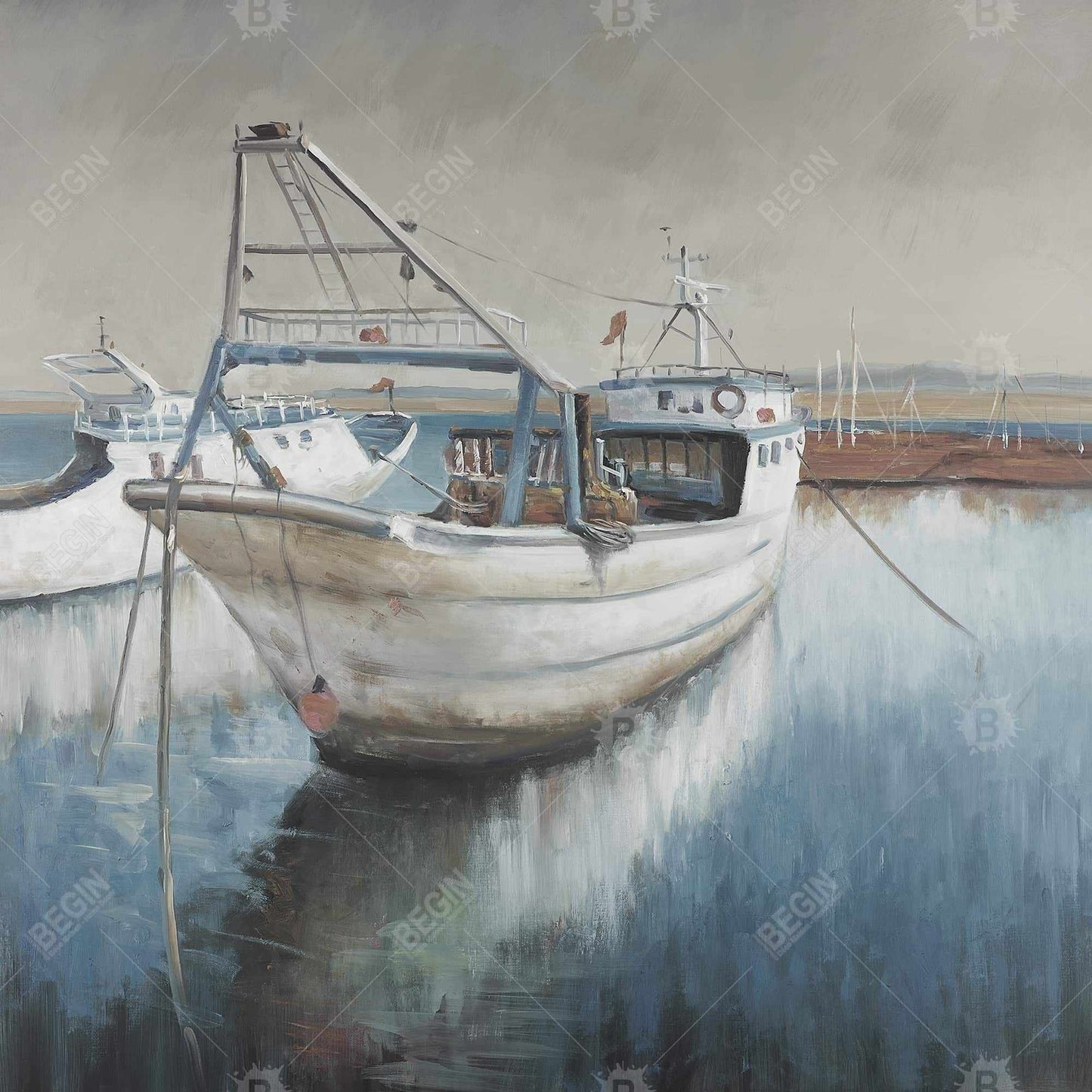 Coastal Bedroom Boat Canvas | Fishing Boat Desaturated Decor