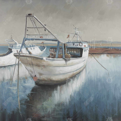 Coastal Bedroom Boat Canvas | Fishing Boat Desaturated Decor