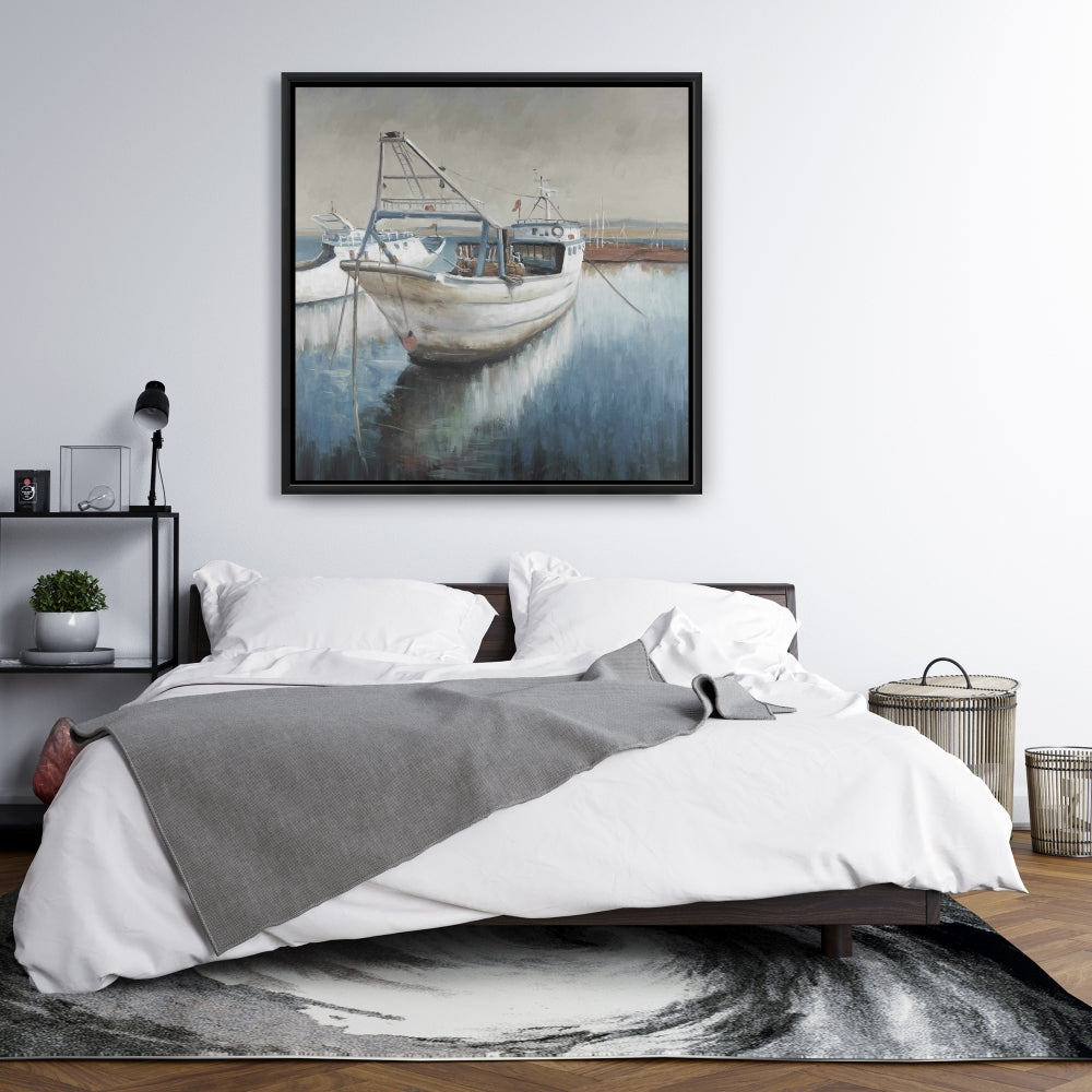 Toile désaturée « Bateau de pêche » | Décoration de chambre à coucher au style marin et côtier