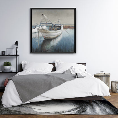 Toile désaturée « Bateau de pêche » | Décoration de chambre à coucher au style marin et côtier