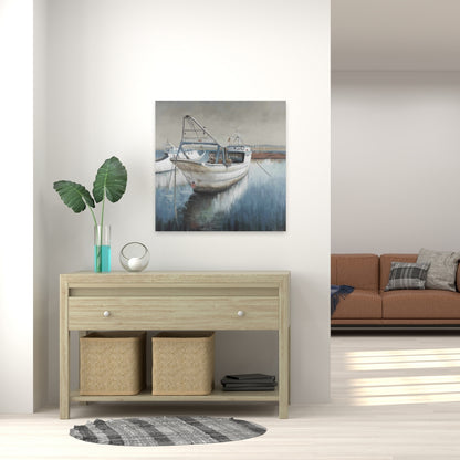 Coastal Bedroom Boat Canvas | Fishing Boat Desaturated Decor
