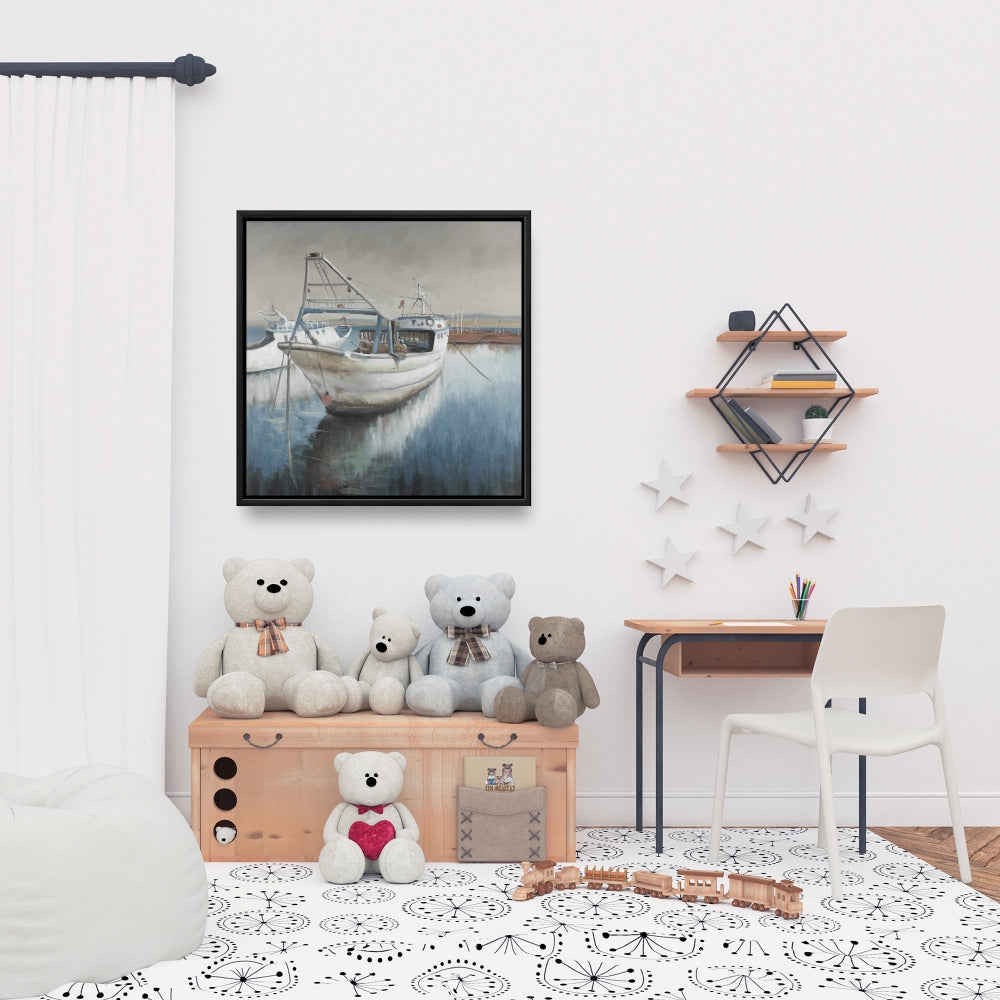 Toile désaturée « Bateau de pêche » | Décoration de chambre à coucher au style marin et côtier