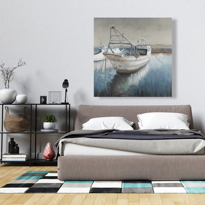 Coastal Bedroom Boat Canvas | Fishing Boat Desaturated Decor