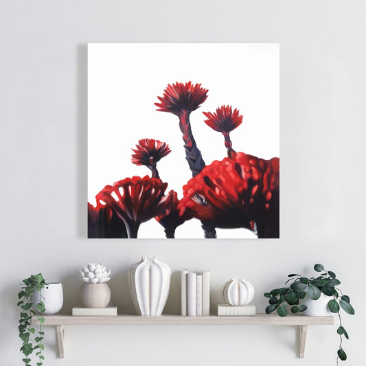 Red Tropical Flowers Canvas Art | Exotic Bedroom Wall Decor
