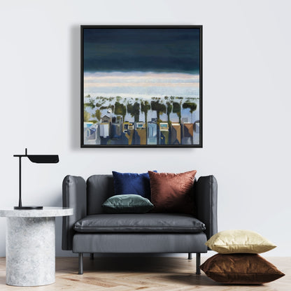 Blue Coastal Exotic Framed Canvas - Bird's Eye Beach View Decor