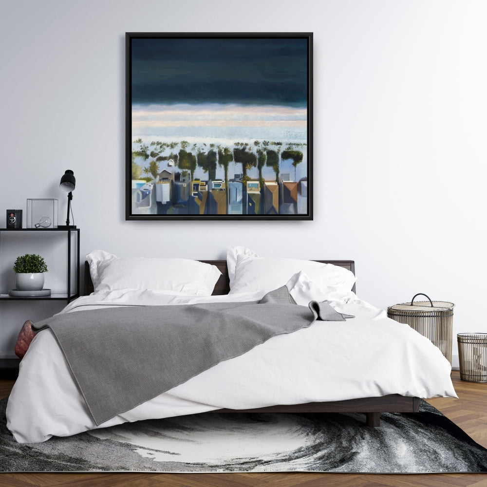 Blue Coastal Exotic Framed Canvas - Bird's Eye Beach View Decor