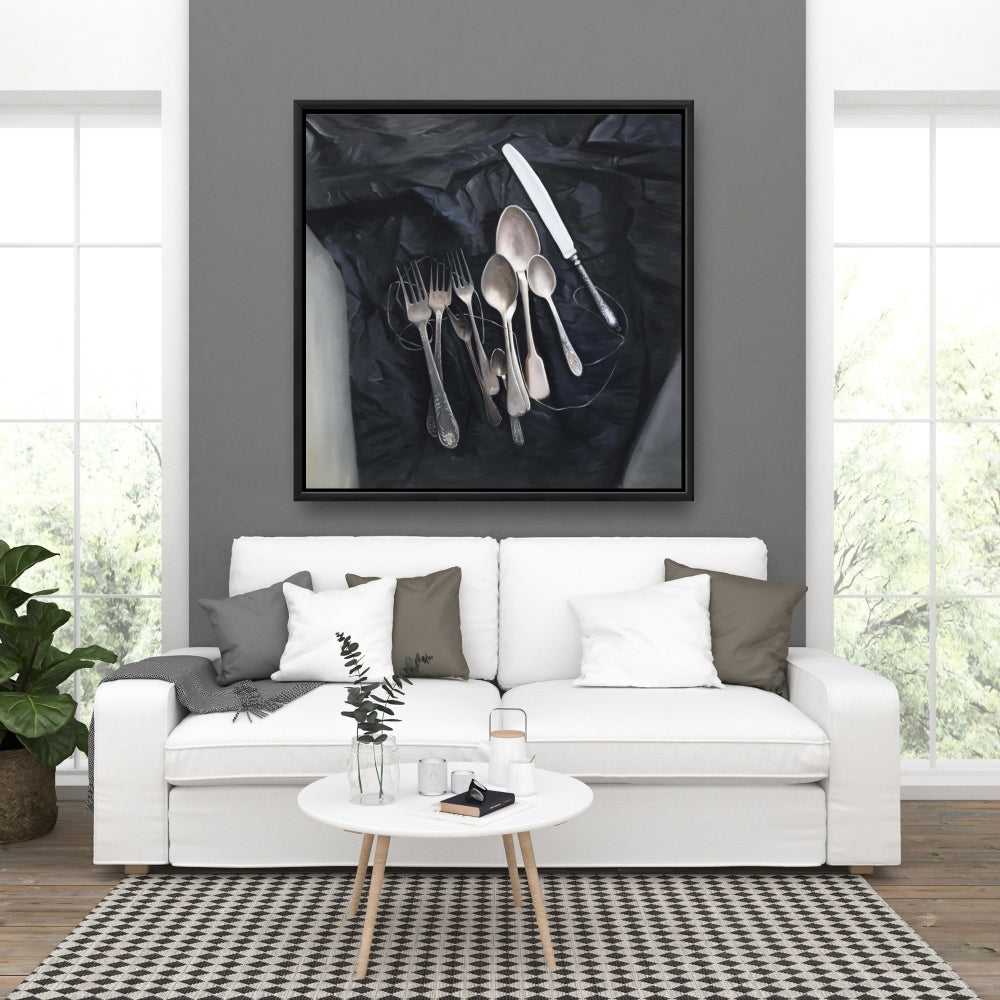 Nature morte vintage sur toile encadrée - Décoration de couverts vintage