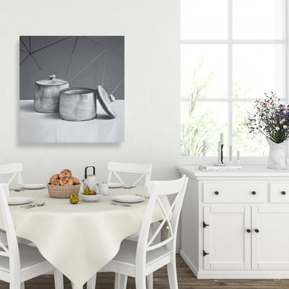 Old Pot with Lid Canvas | White Kitchen Decor Wall Art