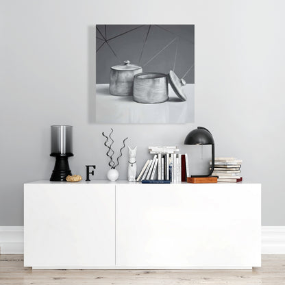 Old Pot with Lid Canvas | White Kitchen Decor Wall Art