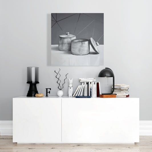 Old Pot with Lid Canvas | White Kitchen Decor Wall Art
