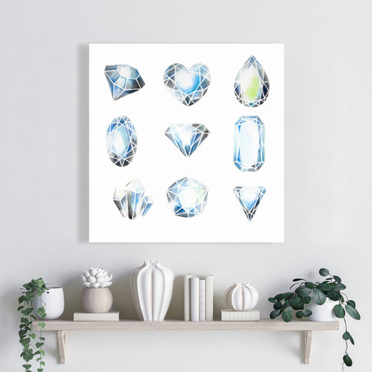 Minimalist Blue Canvas Crystals | Home Decor Bedroom Art
