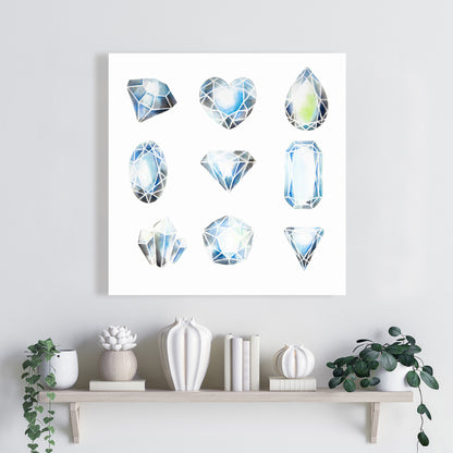 Minimalist Blue Canvas Crystals | Home Decor Bedroom Art