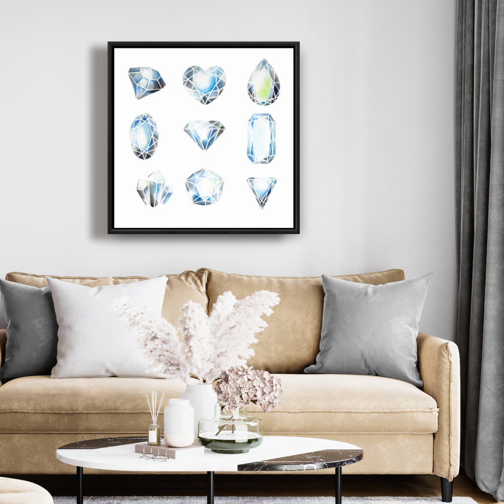 Toile encadrée minimaliste à motif de cristaux pour chambre à coucher