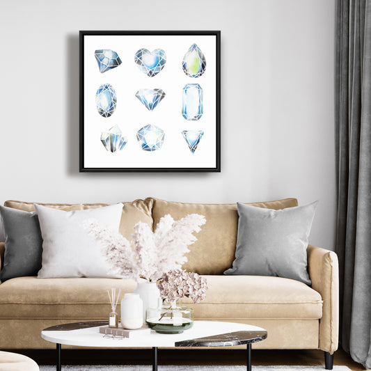 Toile encadrée minimaliste à motif de cristaux pour chambre à coucher