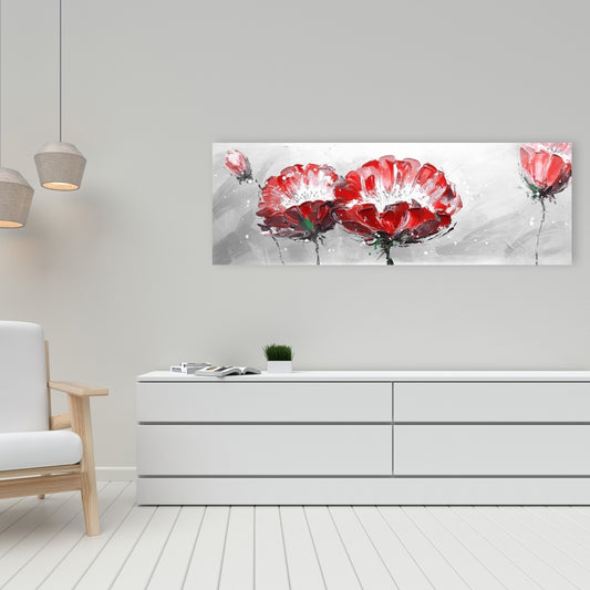 Toile Fleurs sauvages grises | Décoration murale contemporaine pour chambre à coucher