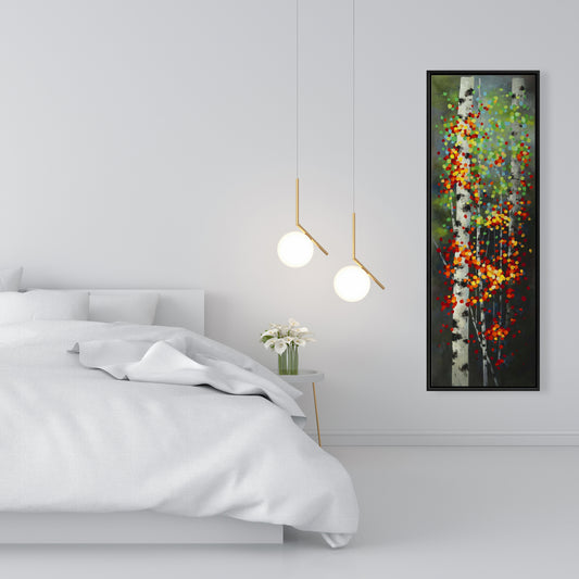 Colorful Dotted Leaves Birches | Green Bedroom Canvas Decor