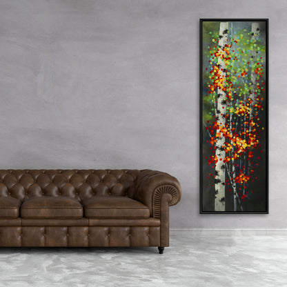 Colorful Dotted Leaves Birches | Green Bedroom Canvas Decor